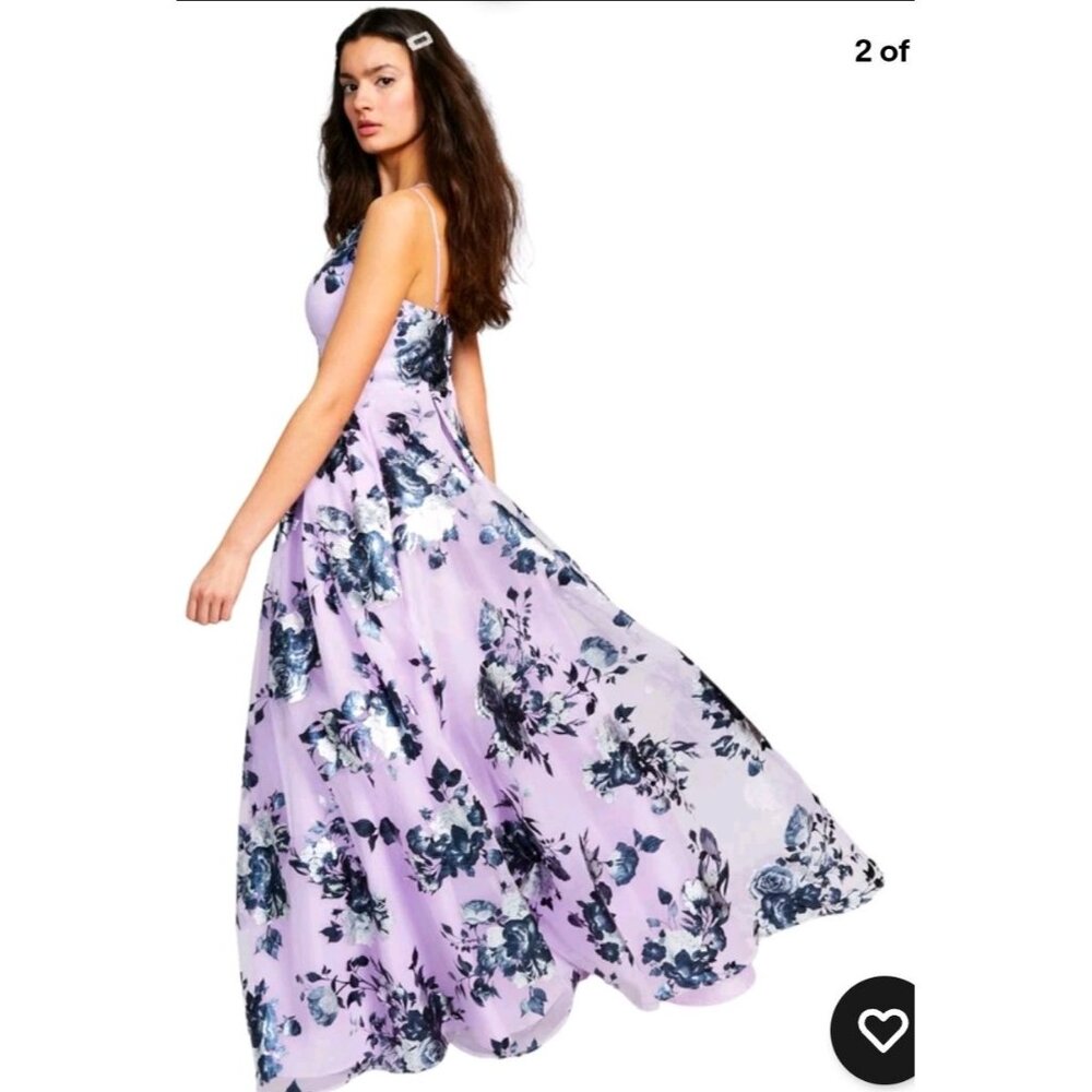 Crystal Doll Lilac Metallic Floral BIG SKIRT POCKETS Prom Ball Dress, Sz 13 - Picture 2 of 10